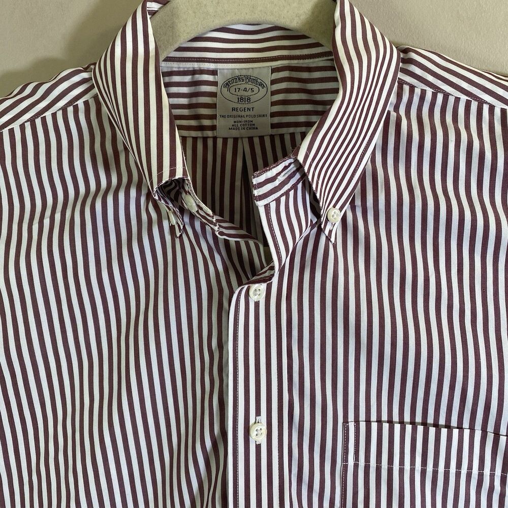 Brooks Brothers Shirt Mens 17  Red Maroon Striped Dress Button Down Long Sleeve
